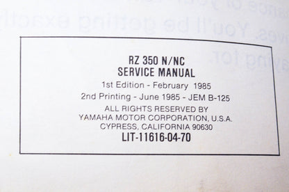 OEM Yamaha LIT-11616-04-07 RZ 350 N/NC Service Manual
