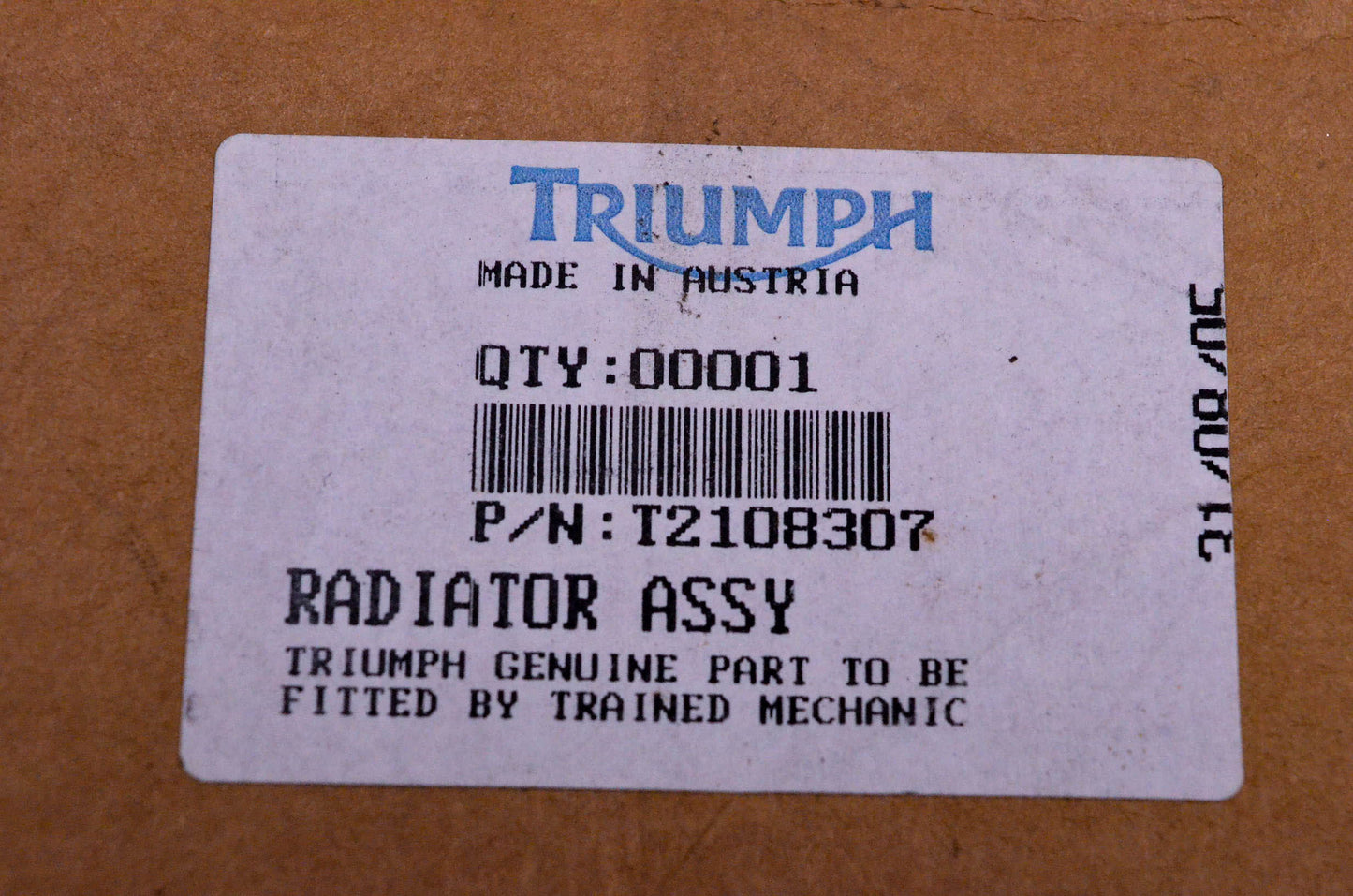 New OEM Triumph T2108307 Radiator Assembly NOS