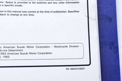 OEM Suzuki 99923-03931 1993 "P" Model Service Manual