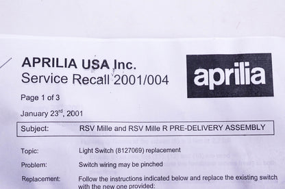 Aprilia 8127069 RSV Mille R Light Switch NOS