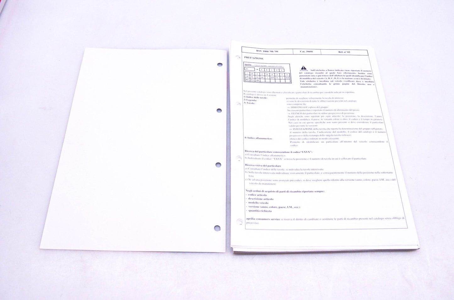 Aprilia 88390W0 RSV1000 390W 1998-99 Parts Catalogue