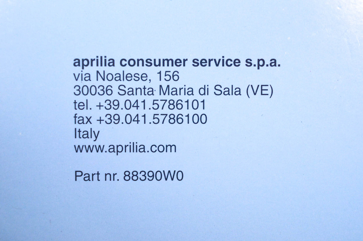 Aprilia 88390W0 RSV1000 390W 1998-99 Parts Catalogue