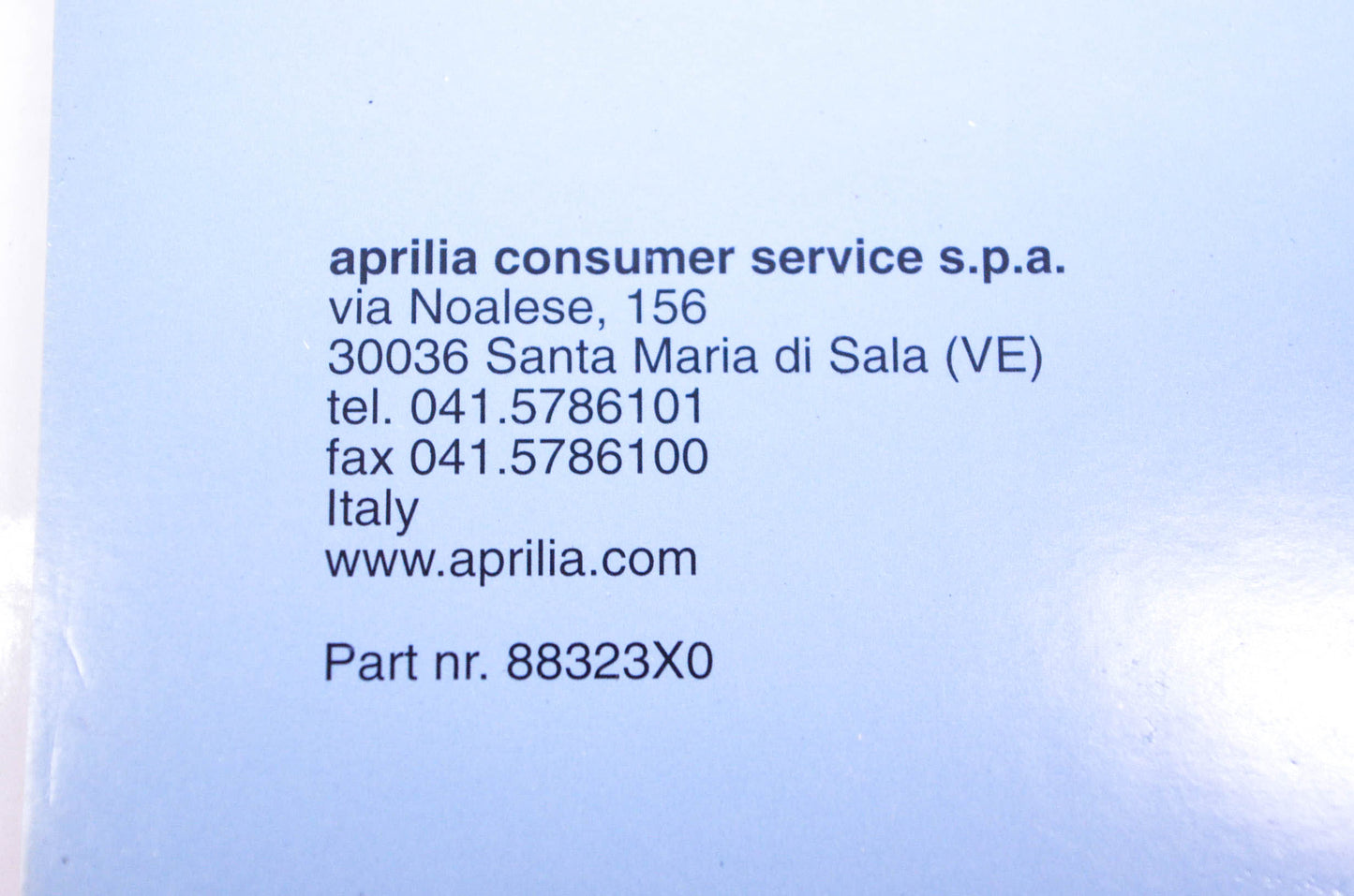 Aprilia 88323X0 RS50 1999 323X Spare Parts Catalogue w/ Binder
