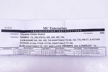 MC Enterprises 925 Universal Chrome Chain Guard Kit NOS