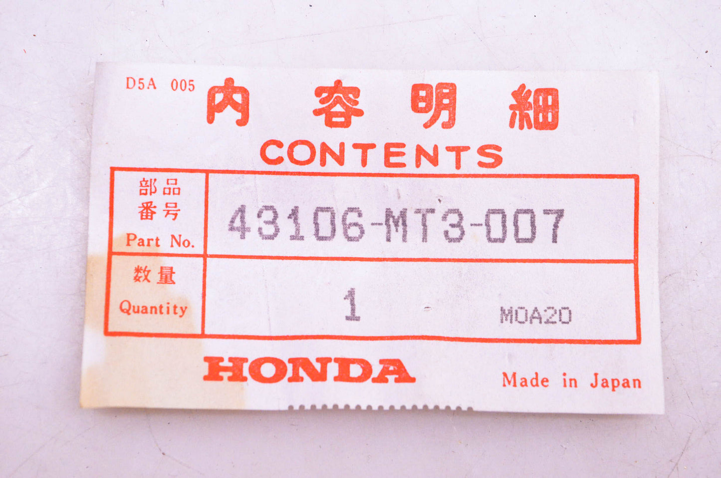 New OEM Honda 43106-MT3-007 Brake Pad NOS