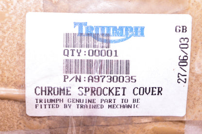 New OEM Triumph A9730035, 1261650 Chrome Sprocket Cover NOS