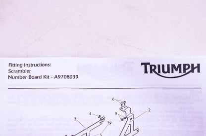 New OEM Triumph A9708039 Number Board Kit NOS