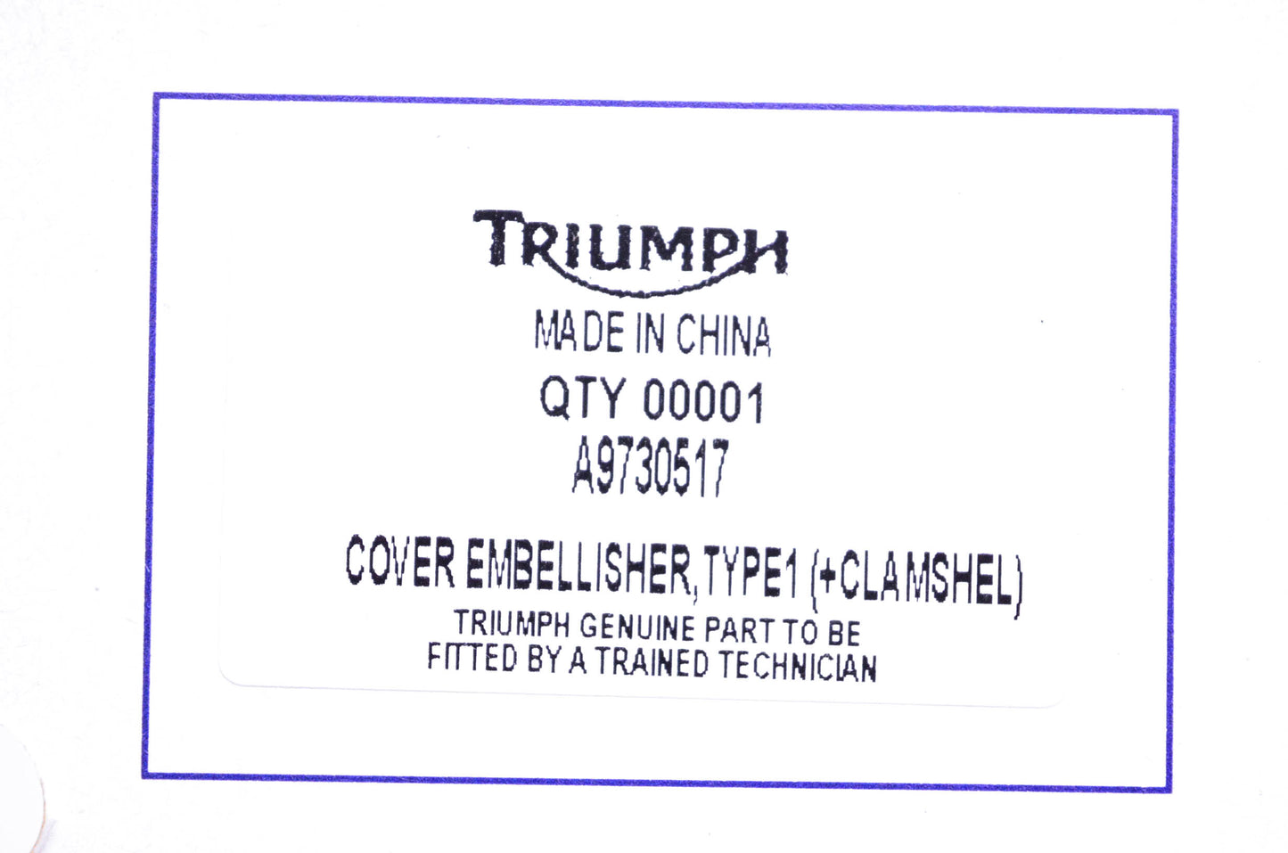 New OEM Triumph A9730517 Clamshell Type 1 Cover Embellisher NOS