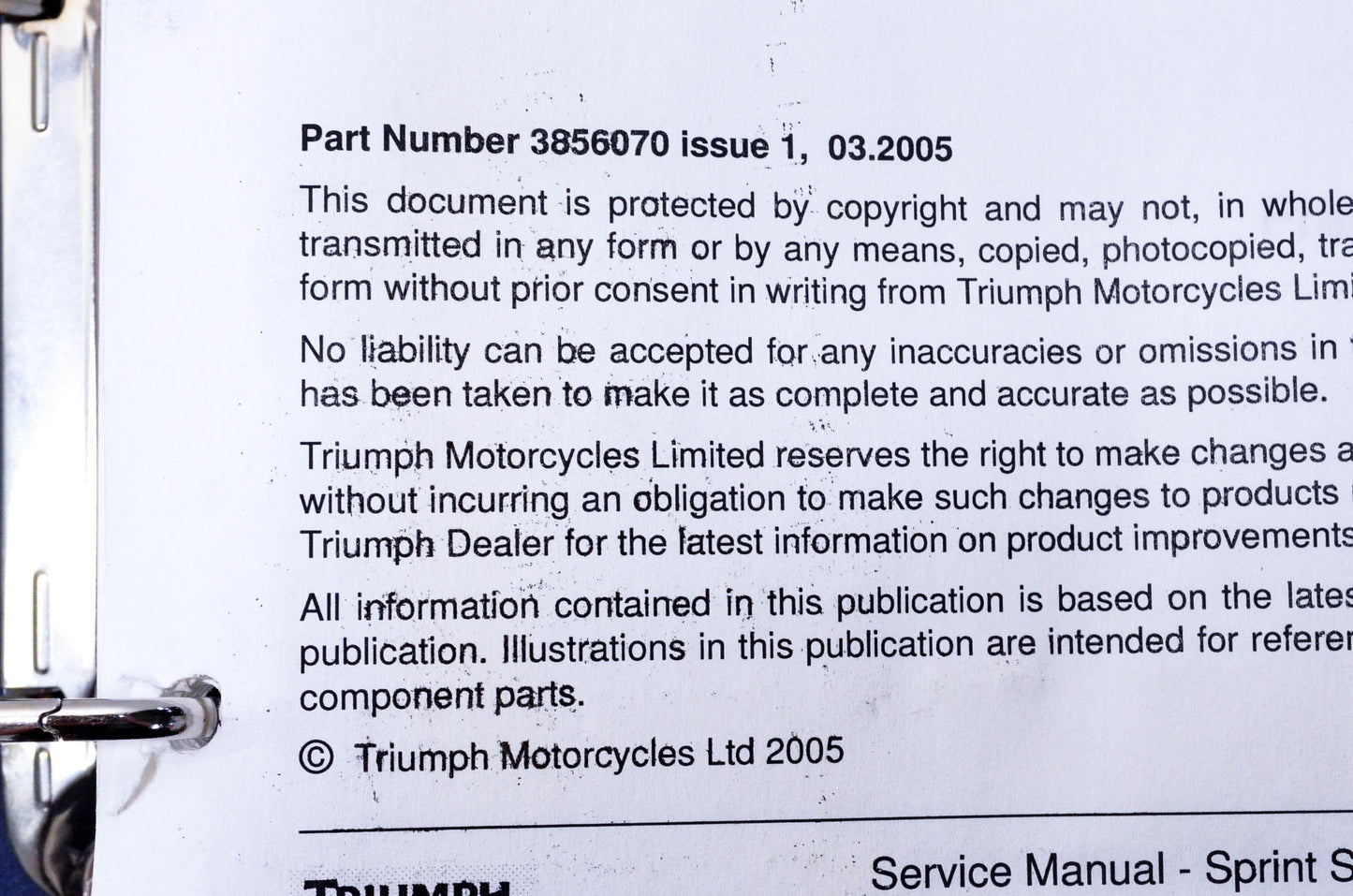 OEM Triumph 3856070 Sprint ST(ABS) Motorcycle Service Manual