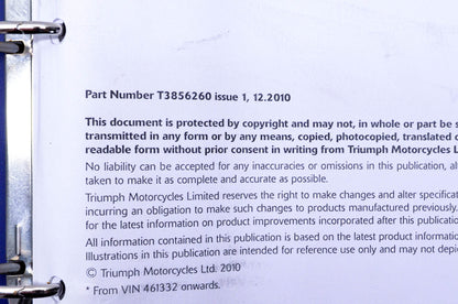 OEM Triumph T3856260 Speed Triple 1050cc Service Manual
