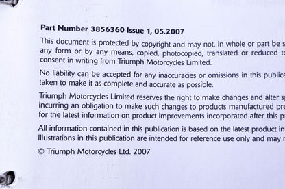 OEM Triumph 3856360 America & Speedmaster Motorcycle Service Manual