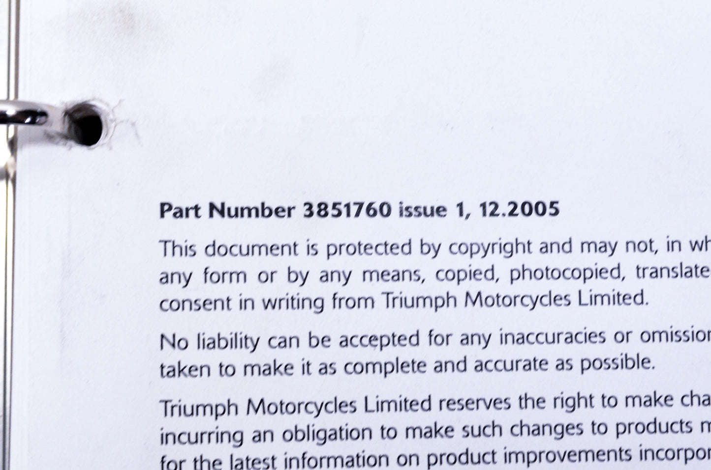 OEM Triumph 3851760 Daytona 675 Motorcycle Service Manual