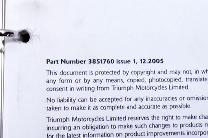OEM Triumph 3851760 Daytona 675 Motorcycle Service Manual