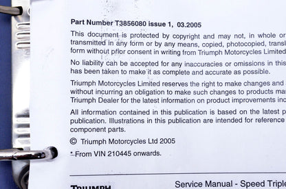 OEM Triumph T3856080 Speed Triple 1050cc Service Manual