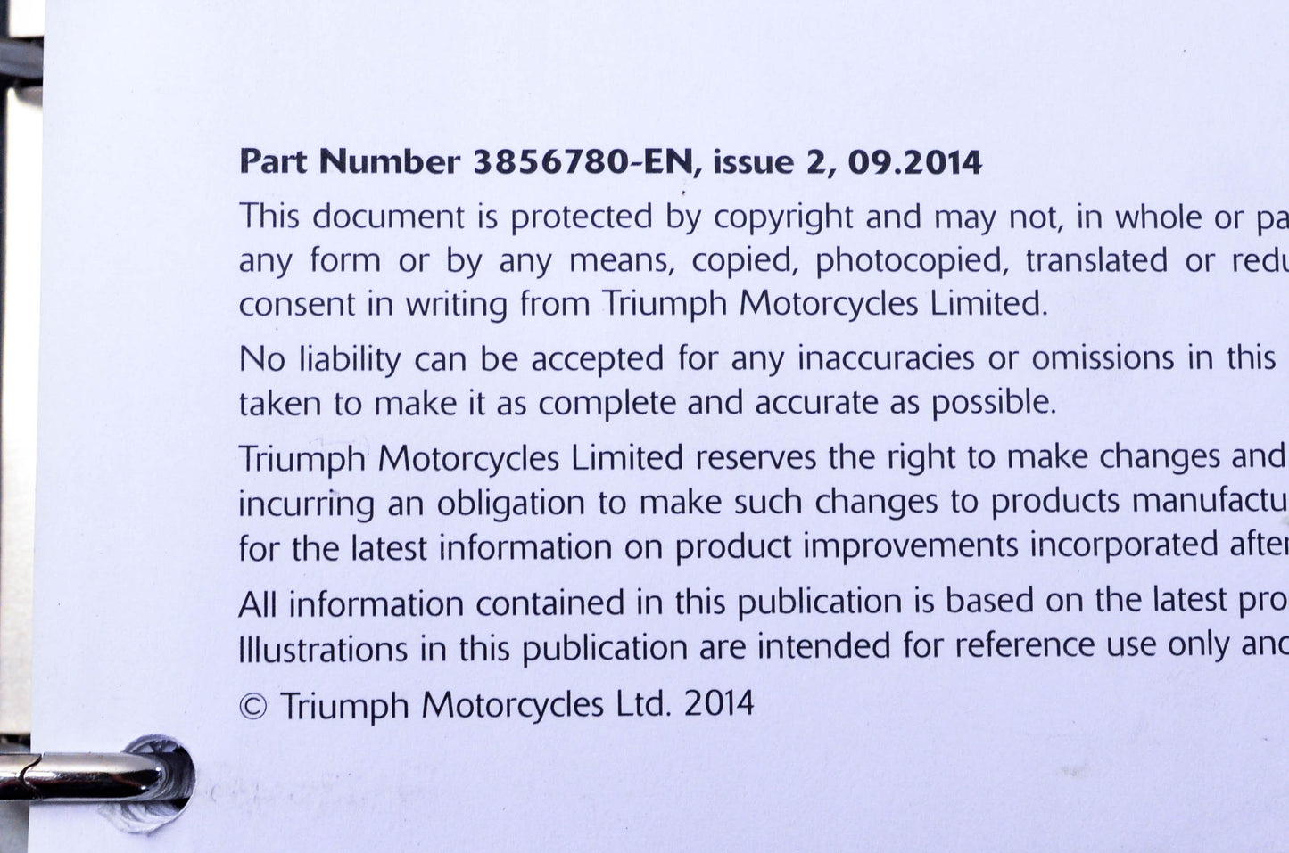 OEM Triumph 3856780-EN Tiger 800cc All Models Service Manual