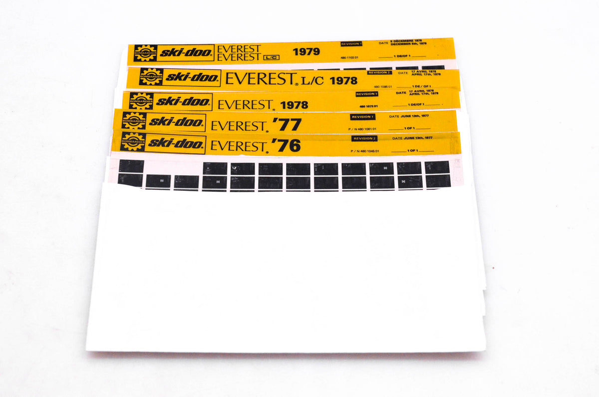SkiDoo 480110201, 480107301, 480104501 Lot of 5 Microfiches Everest L/C 1976-1979