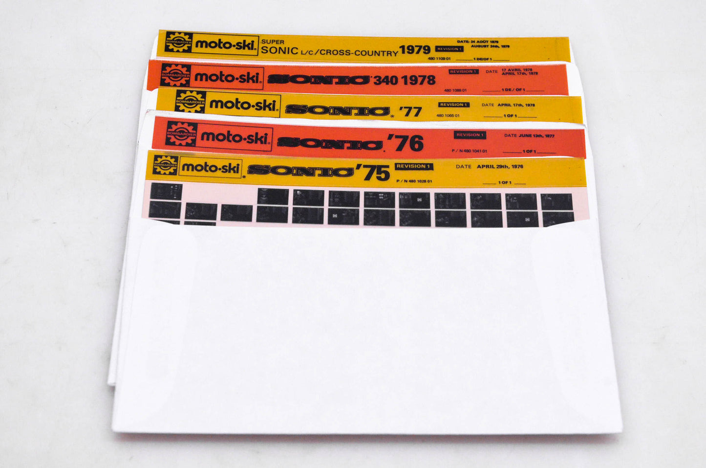 SkiDoo 480102801, 480104101 Microfiches 1975-77 Sonic 340 1978 Super L/C Cross Country 1979