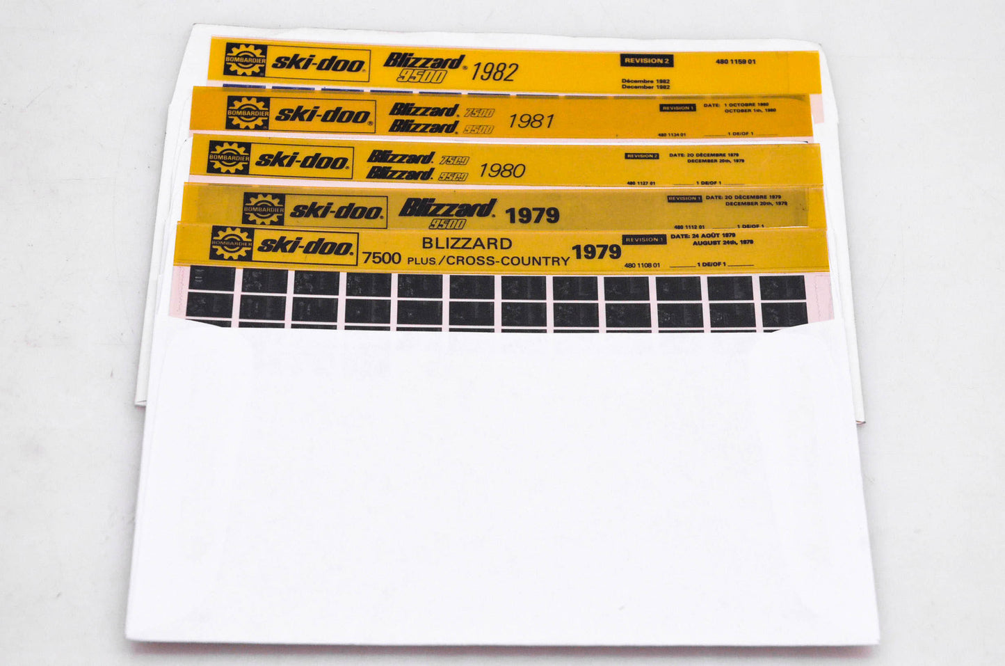 SkiDoo 480115901, 480113401, 480110801 Lot of 5 Microfiches Blizzard 7500 1979-1981 Blizzard 9500 1979-1982
