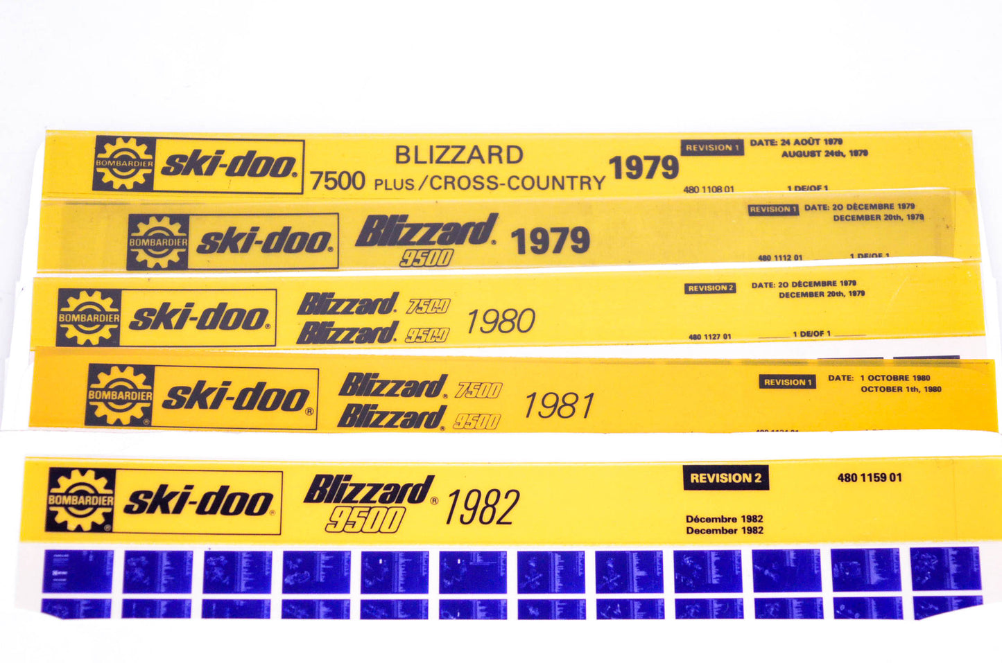 SkiDoo 480115901, 480113401, 480110801 Lot of 5 Microfiches Blizzard 7500 1979-1981 Blizzard 9500 1979-1982