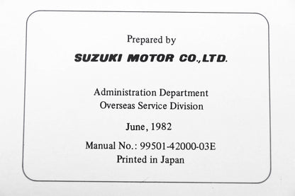 OEM Suzuki 99501-42000-03E SP250 1982 Supplementary Service Manual