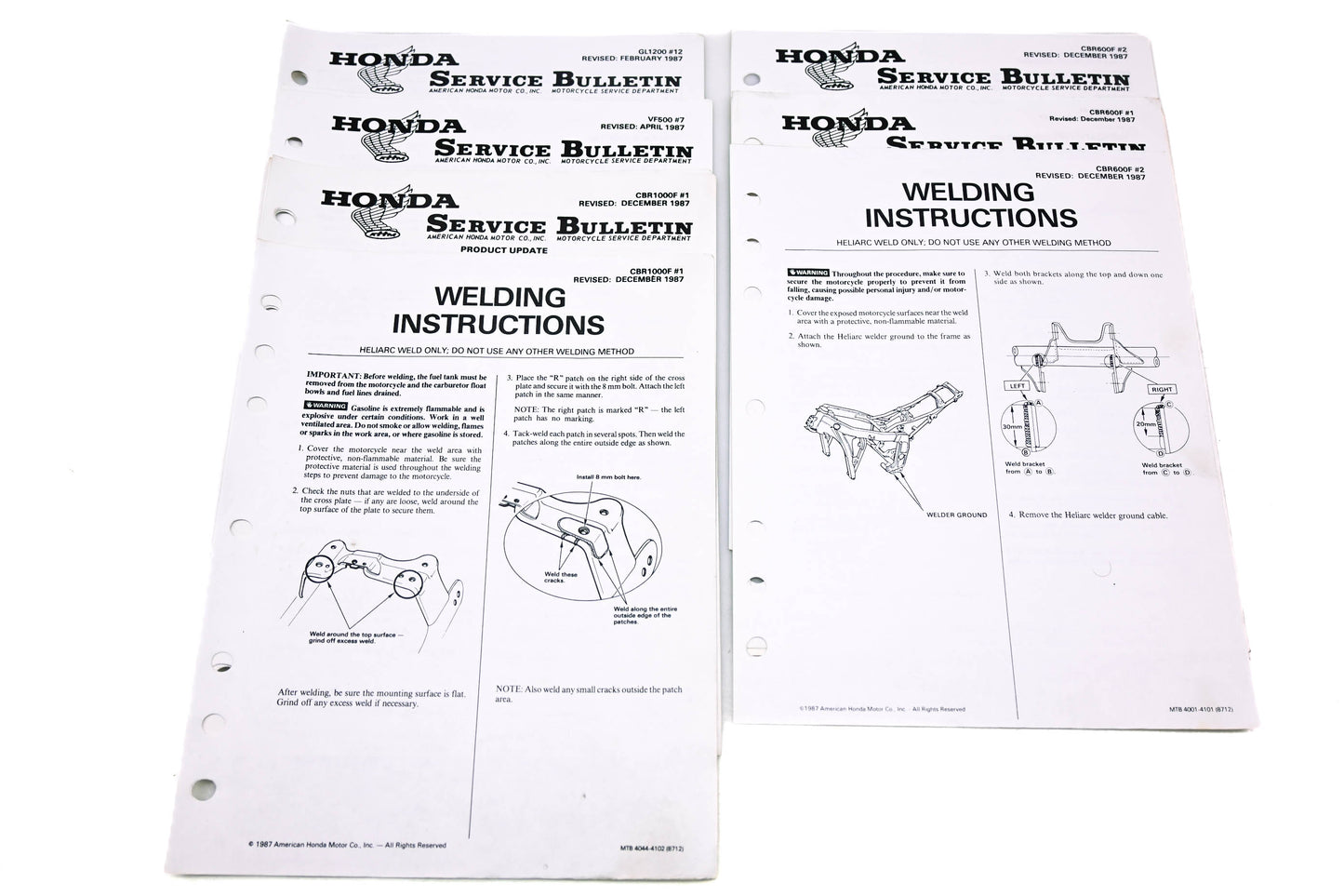 OEM Honda Lot of 7 Service Bulletins 1987