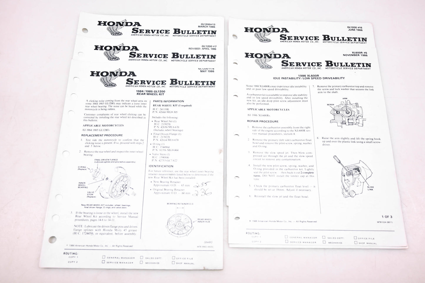OEM Honda Lot of 5 Service Bulletins 1986