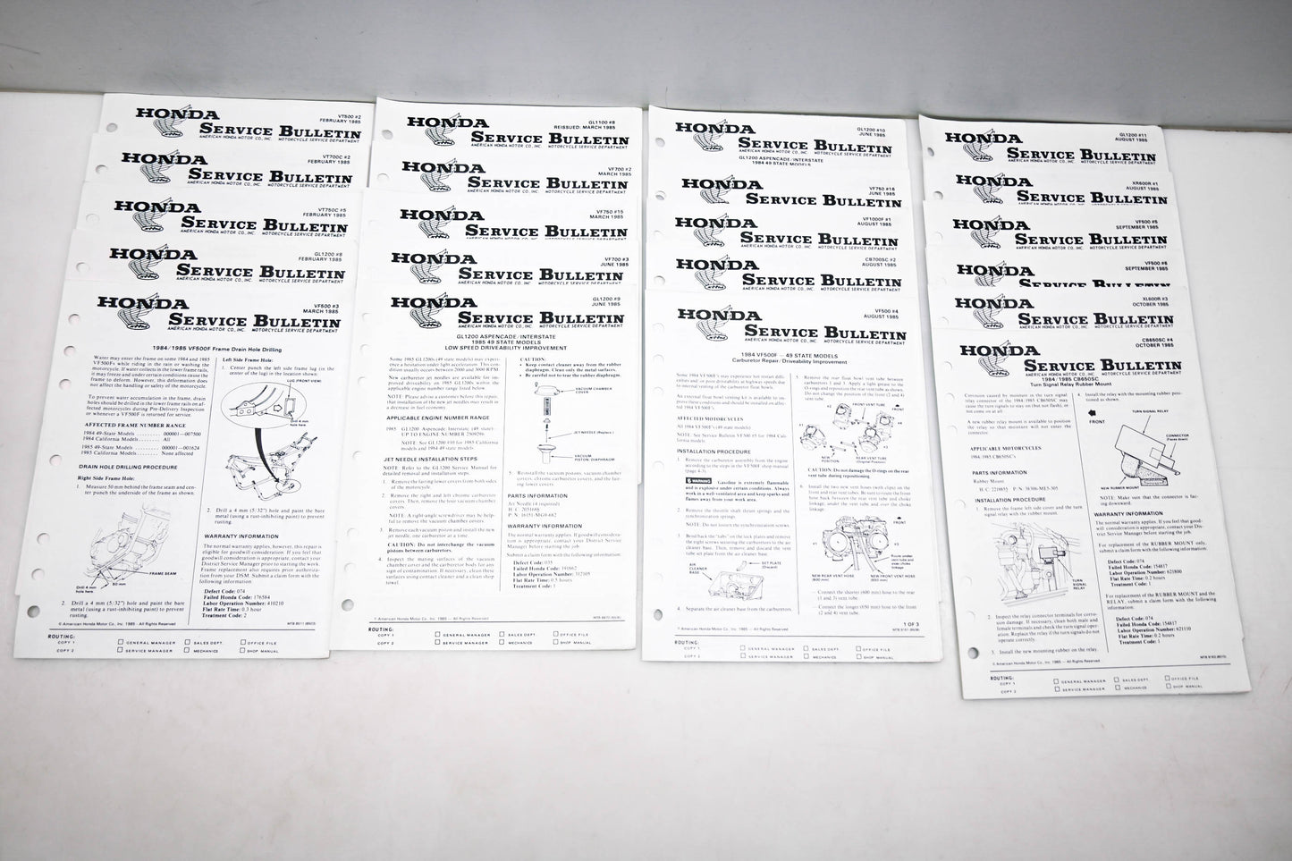 OEM Honda Lot of 22 Service Bulletins 1985