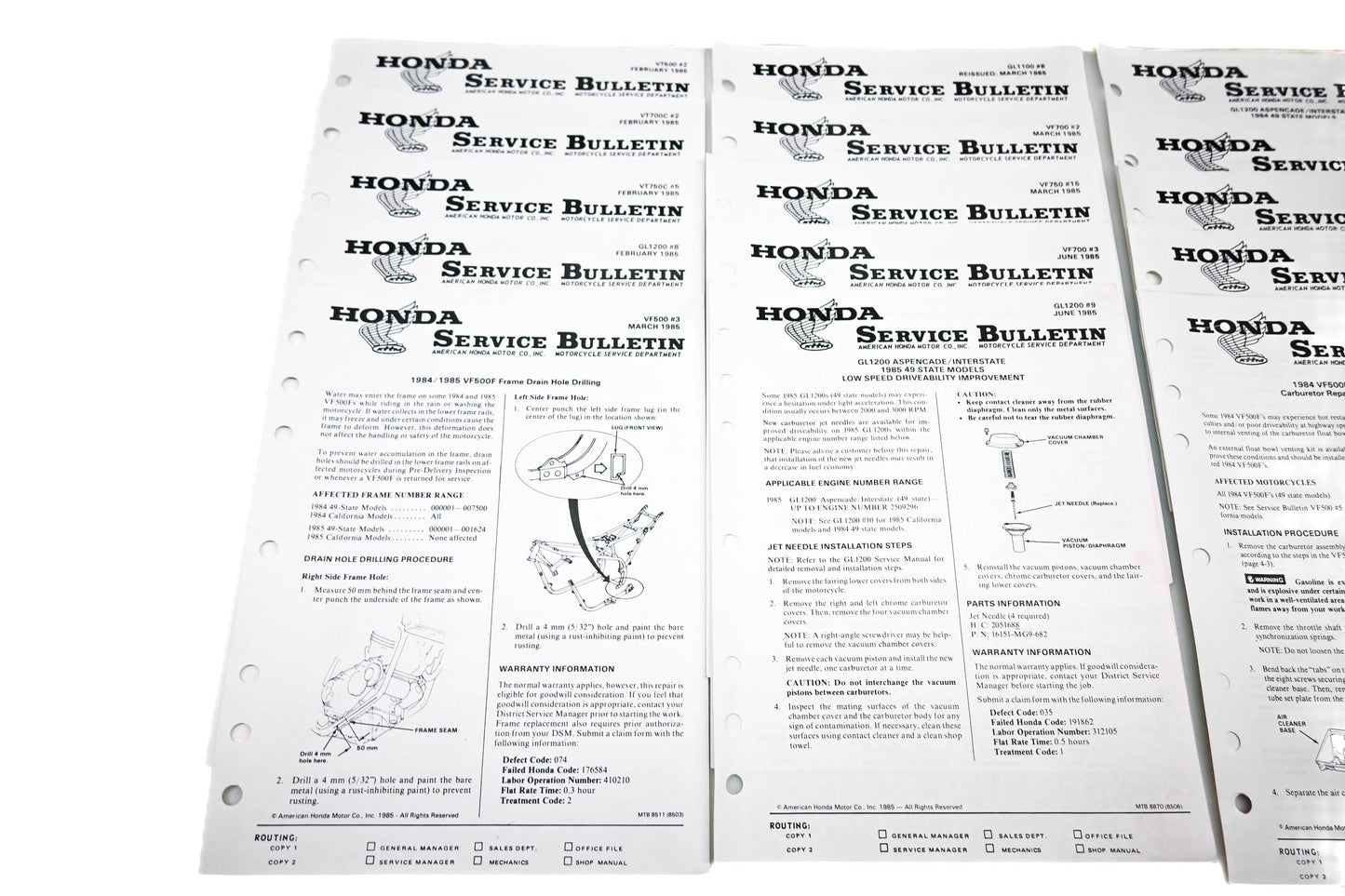 OEM Honda Lot of 22 Service Bulletins 1985