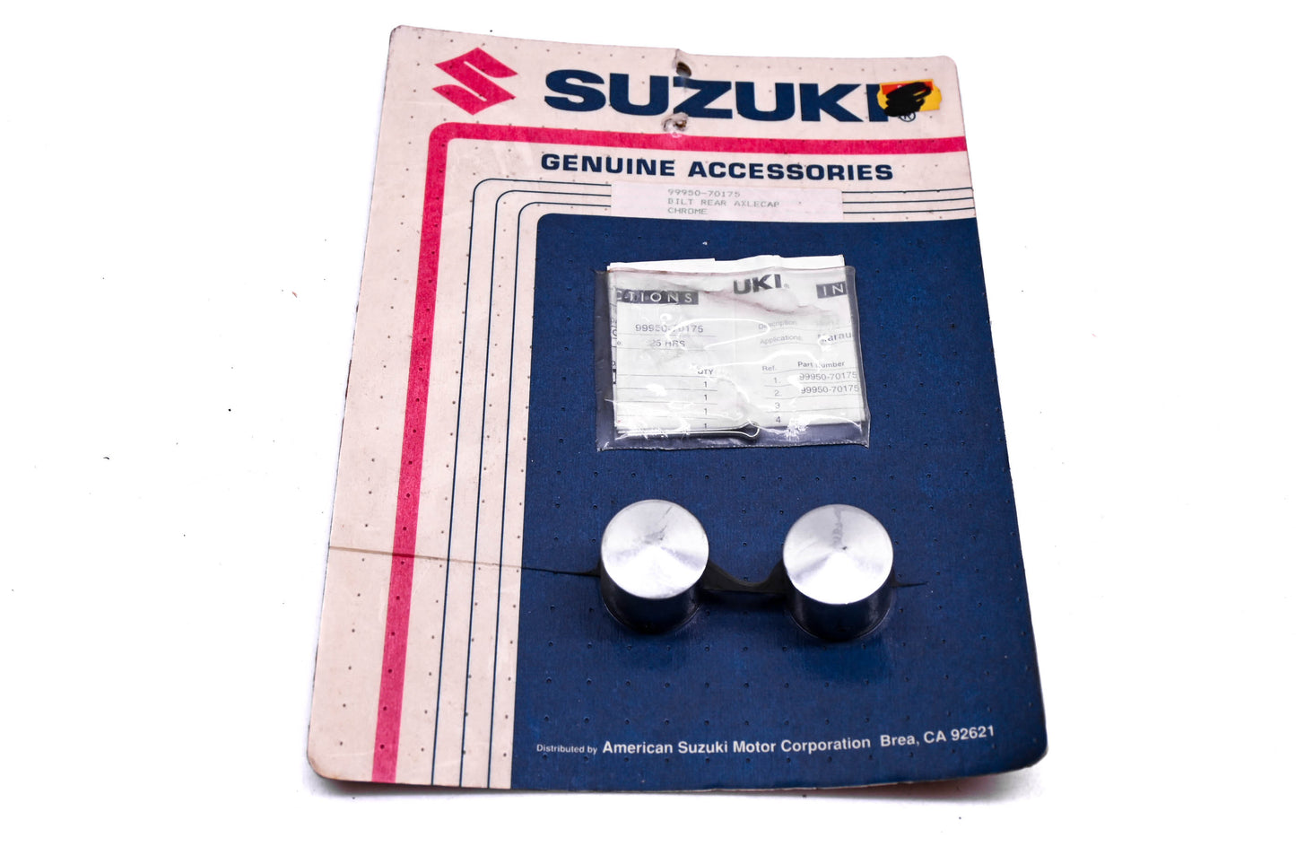 New OEM Suzuki 99950-70175 Chrome Billet Rear Axle Cap Kit NOS