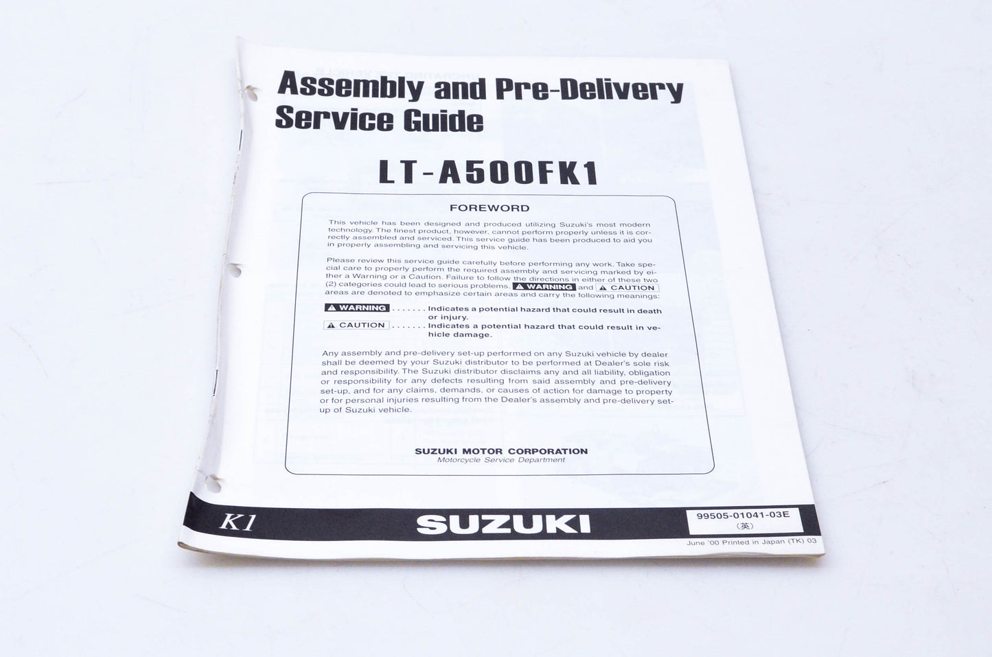 OEM Suzuki 99505-01041-03E LT-A500FK1 Assembly & Pre-Delivery Service Guide