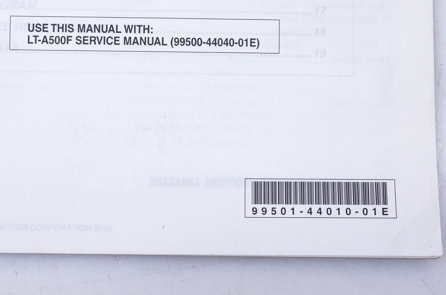OEM Suzuki 99501-44010-01E LT-A500F Supplementary Service Manual