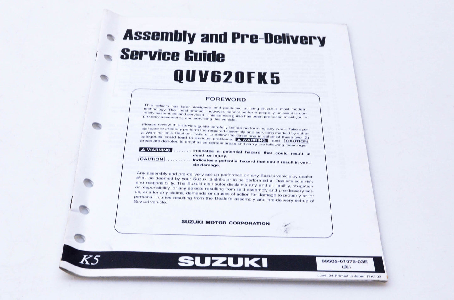 OEM Suzuki 99505-01075-03E QUV620FK5 Assembly & Pre-Delivery Service Guide