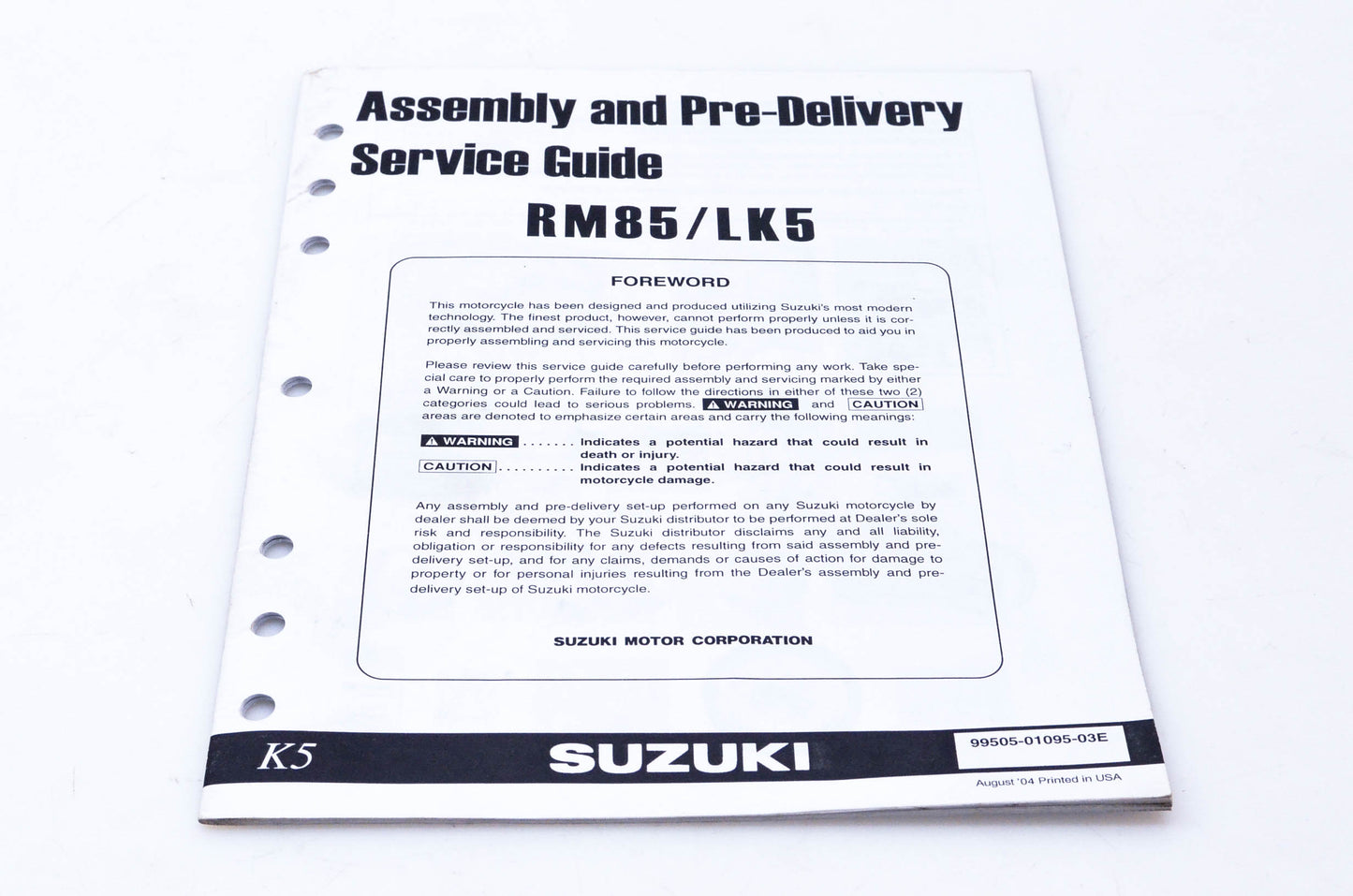 OEM Suzuki 99505-01095-03E RM85/LK5 Assembly & Pre-Delivery Service Guide
