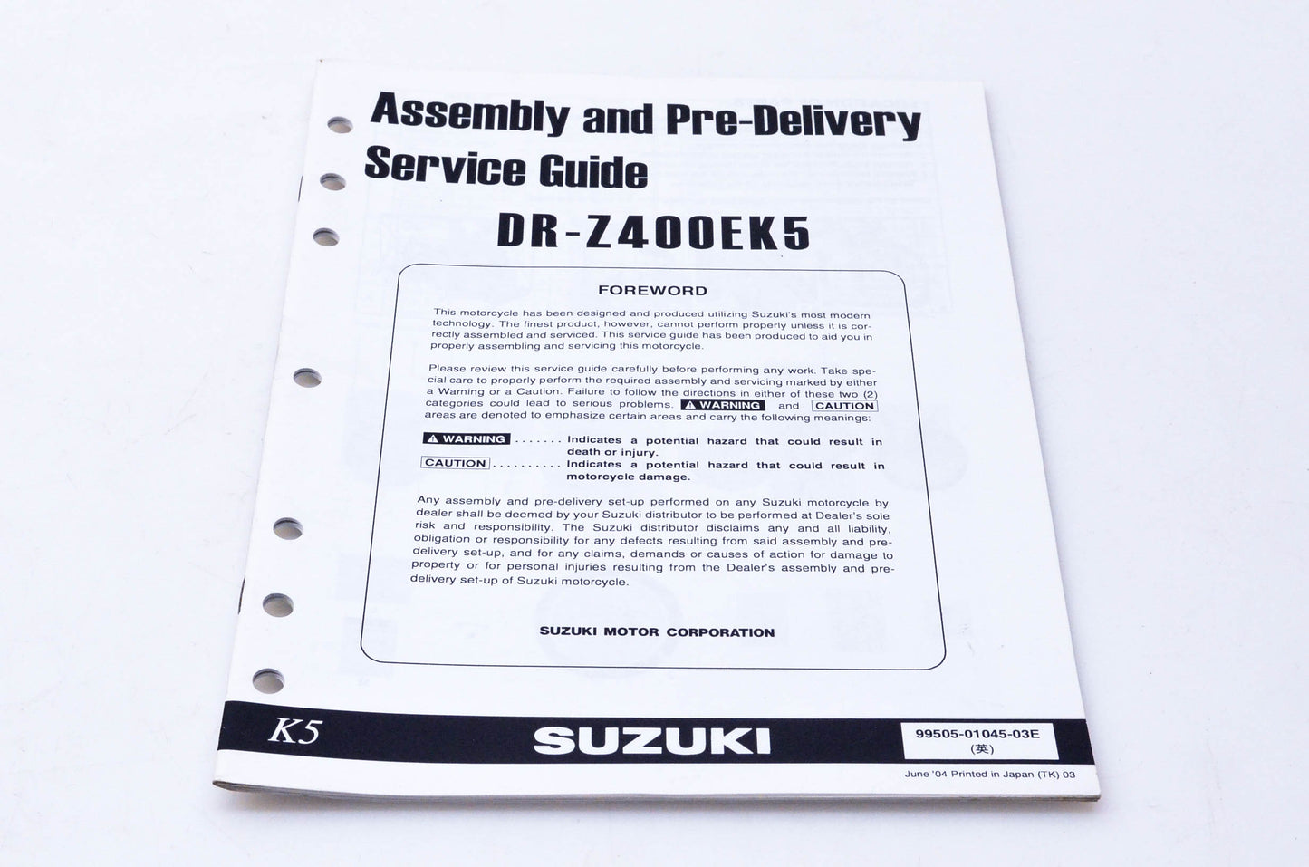 OEM Suzuki 99505-01045-03E DR-Z400EK5 Assembly & Pre-Delivery Service Guide