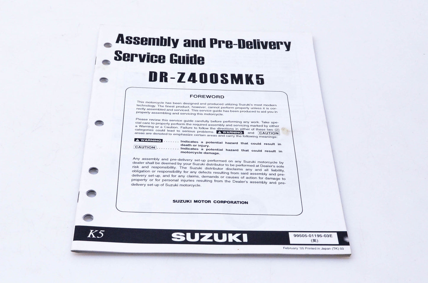 OEM Suzuki 99505-01195-03E DR-Z400SMK5 Assembly & Pre-Delivery Service Guide