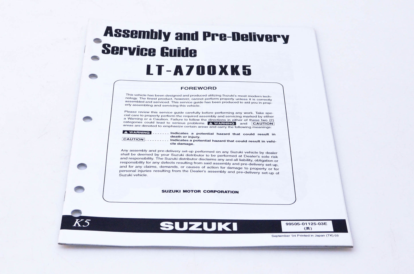 OEM Suzuki 99505-01125-03E LT-A700XK5 Assembly & Pre-Delivery Service Guide