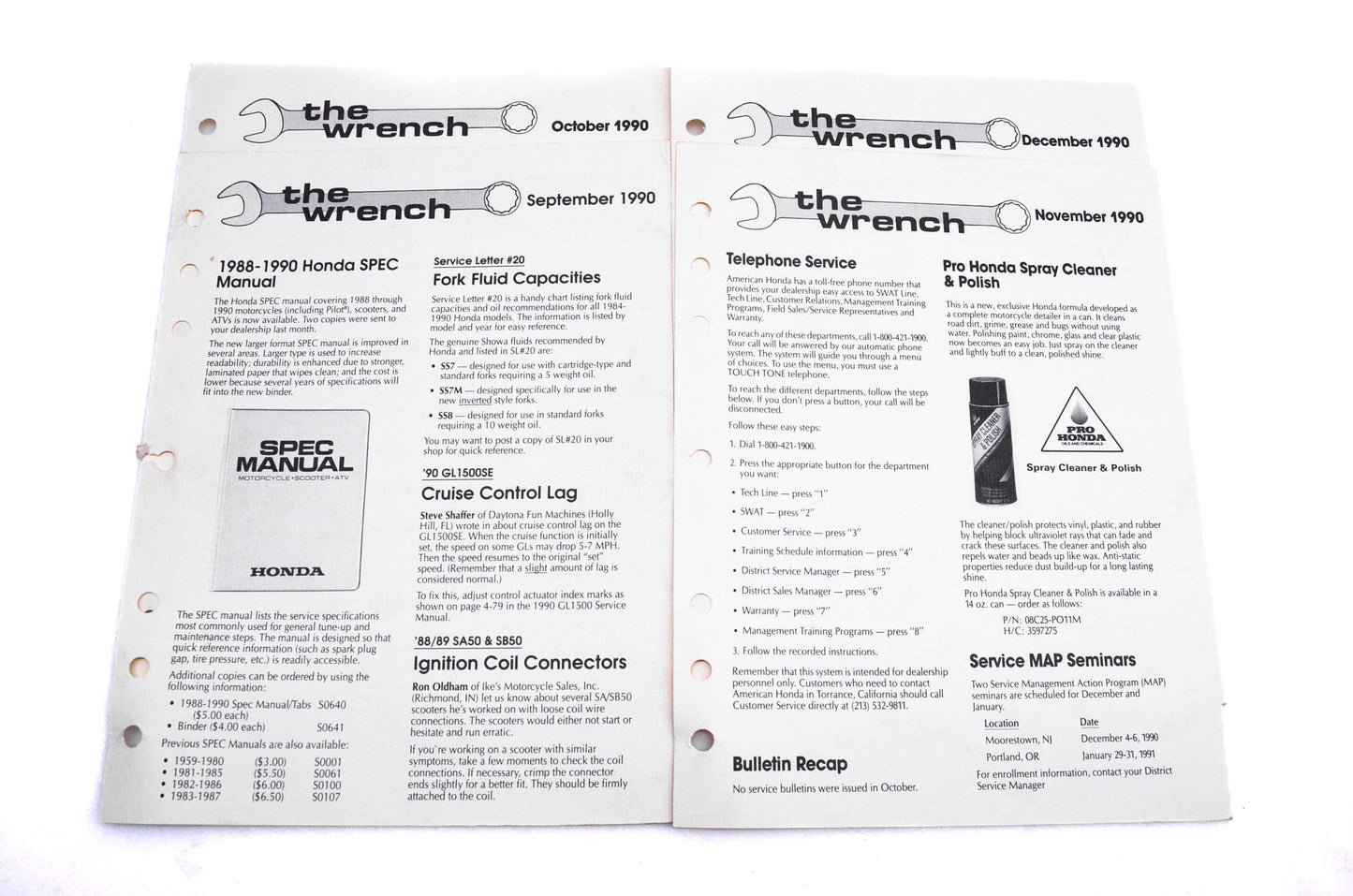 OEM Honda The Wrench Service Technician 1990 Issues