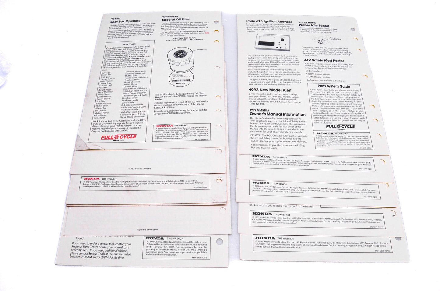 OEM Honda The Wrench Service Technician 1992 issues