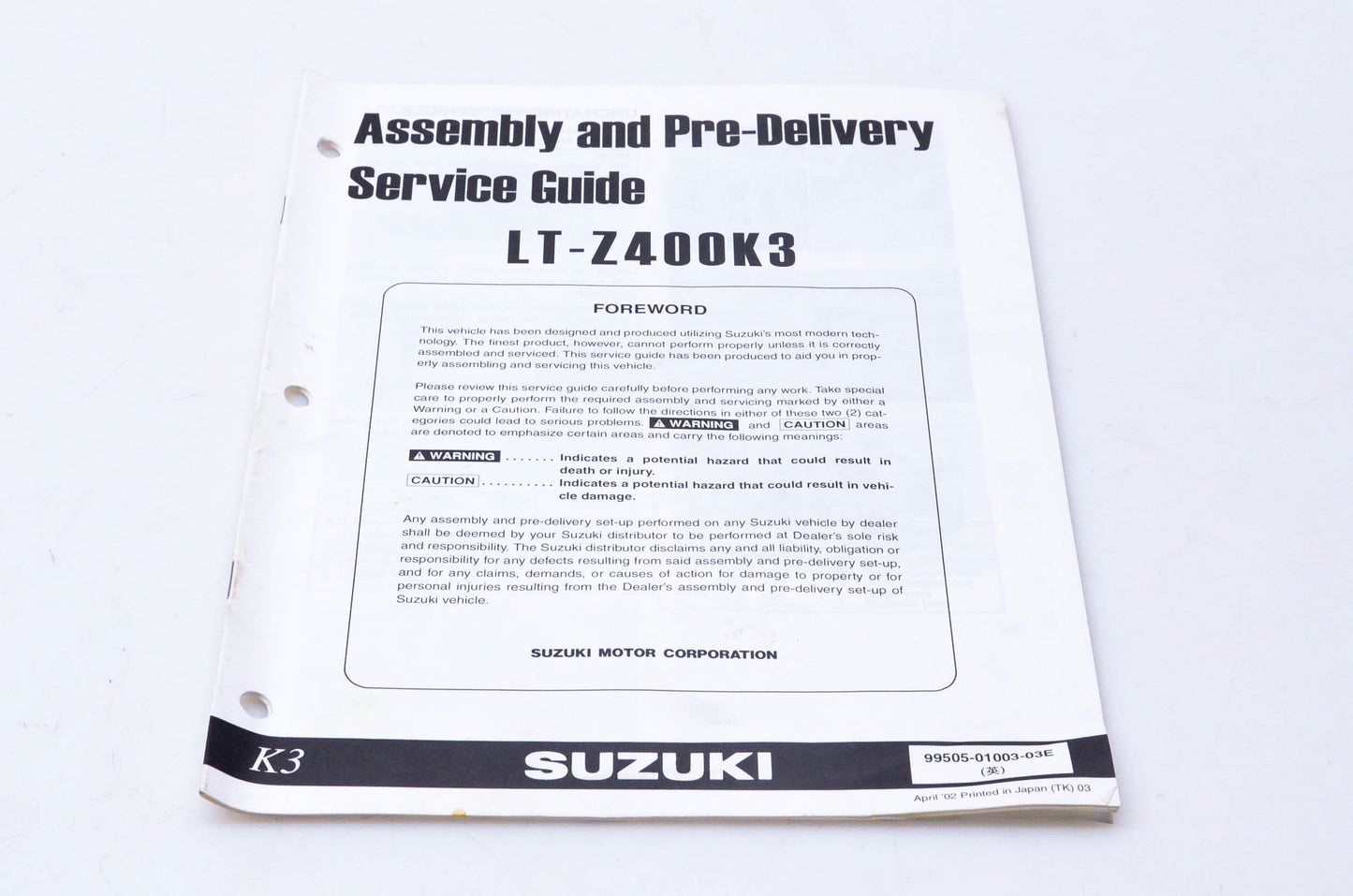 OEM Suzuki 99505-01003-03E LT-Z400K3 Assembly & Pre-Delivery Service Guide