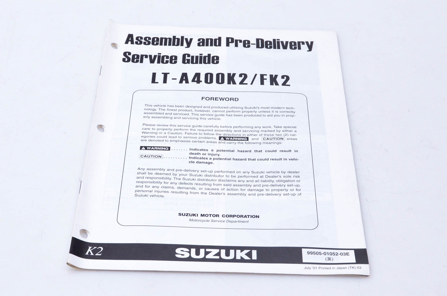 OEM Suzuki 99505-01052-03E LT-A400K2/FK2 Assembly & Pre-Delivery Service Guide