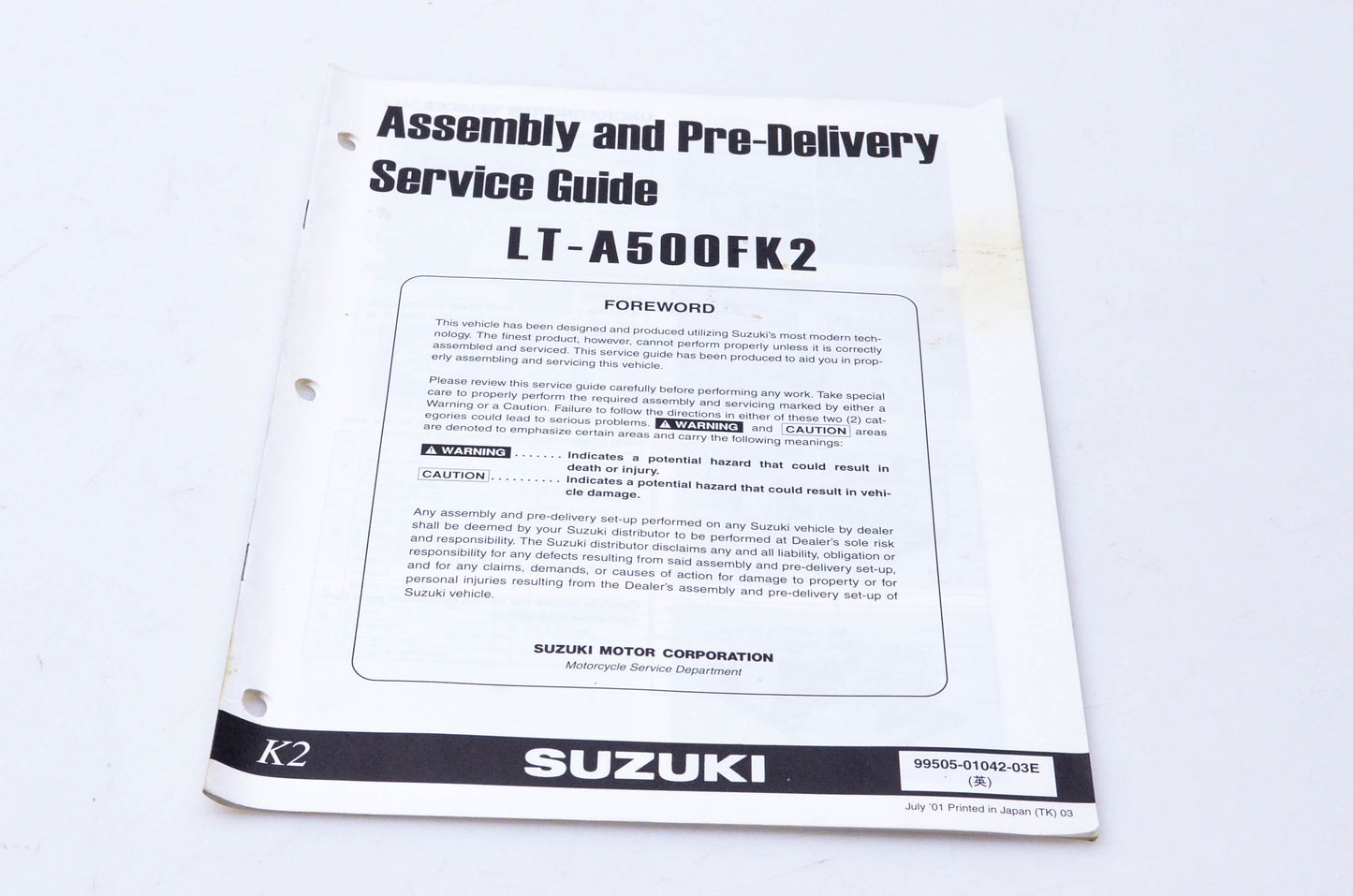 OEM Suzuki 99505-01042-03E LT-A500FK2 Assembly & Pre-Delivery Service Guide