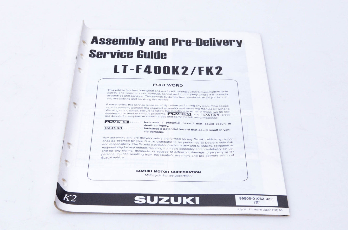 OEM Suzuki 99505-01062-03E LT-F400K2/FK2 Assembly & Pre-Delivery Service Guide