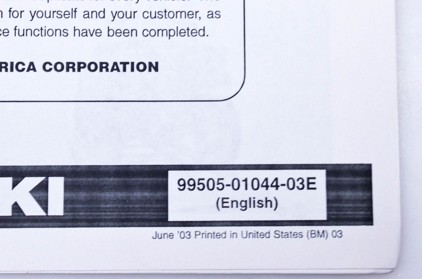 OEM Suzuki 99505-01044-03E LT-F500FK4 Assembly & Pre-Delivery Service Guide