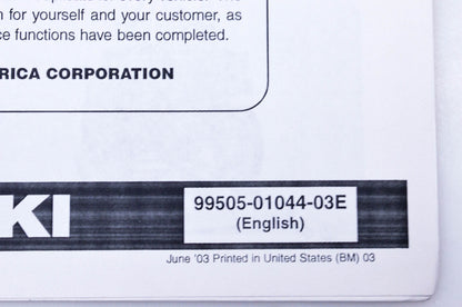 OEM Suzuki 99505-01044-03E LT-F500FK4 Assembly & Pre-Delivery Service Guide