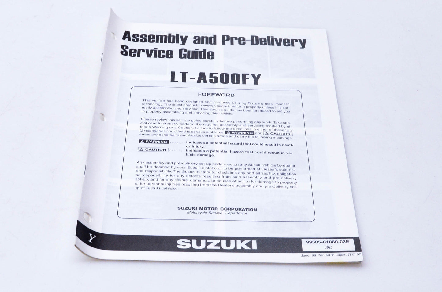 OEM Suzuki 99505-01080-03E LT-A500FY Assembly & Pre-Delivery Service Guide