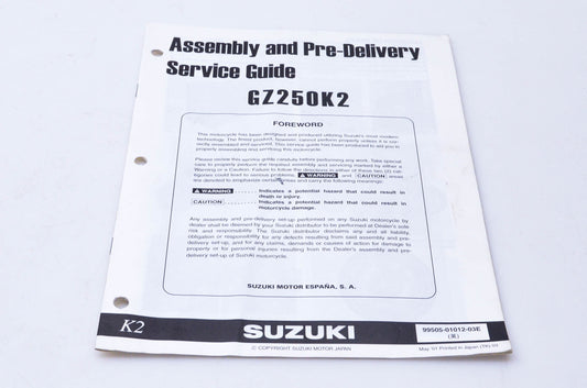 OEM Suzuki 99505-01012-03E GZ250K2 Assembly & Pre-Delivery Service Guide