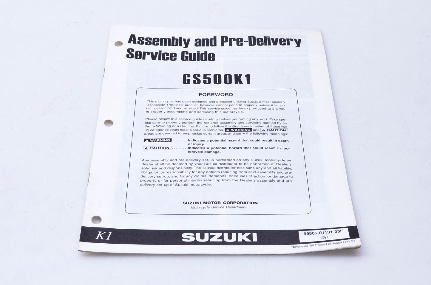 OEM Suzuki 99505-01131-03E GS500K1 Assembly & Pre-Delivery Service Guide