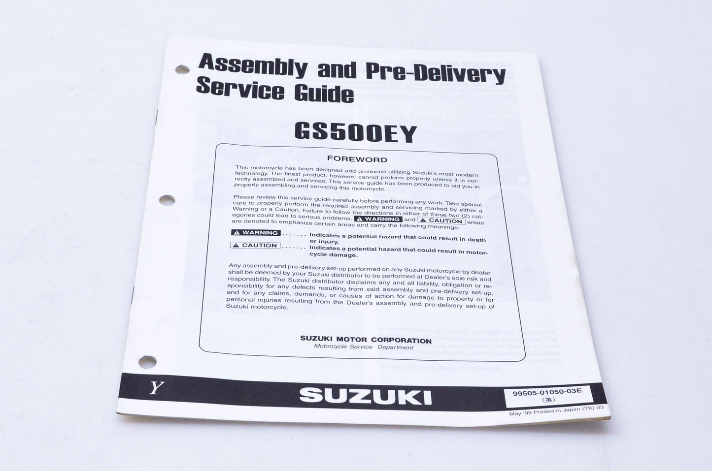 OEM Suzuki 99505-01050-03E GS500EY Assembly & Pre-Delivery Service Guide