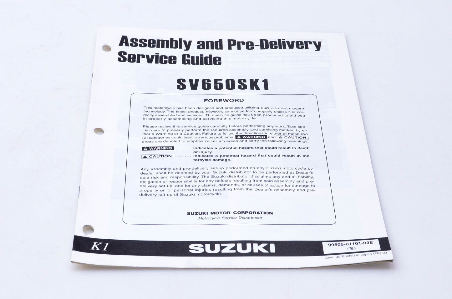 OEM Suzuki 99505-01101-03E SV650SK1 Assembly & Pre-Delivery Service Guide