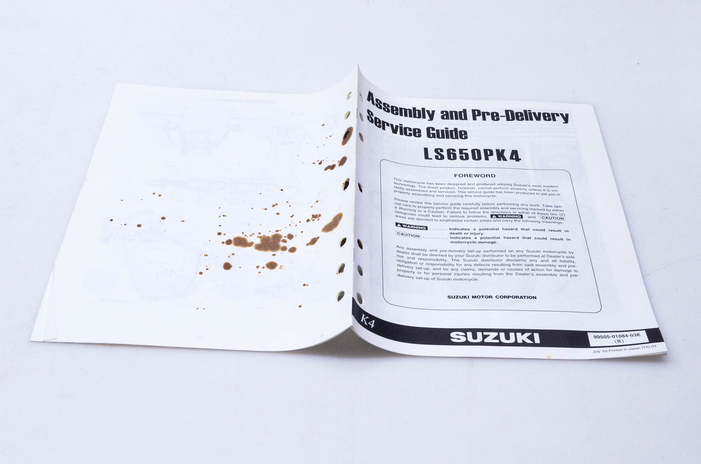 OEM Suzuki 99505-01084-03E LS650PK4 Assembly & Pre-Delivery Service Guide